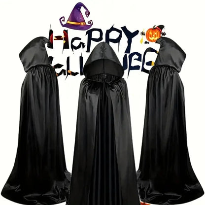 Black Hooded Cloak – Unisex Long Halloween Costume Cape