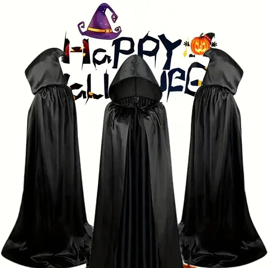 Black Hooded Cloak – Unisex Long Halloween Costume Cape