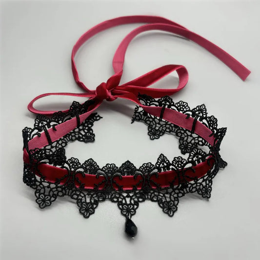 Lace Choker Necklace, Black Gothic Flower Collar for Women