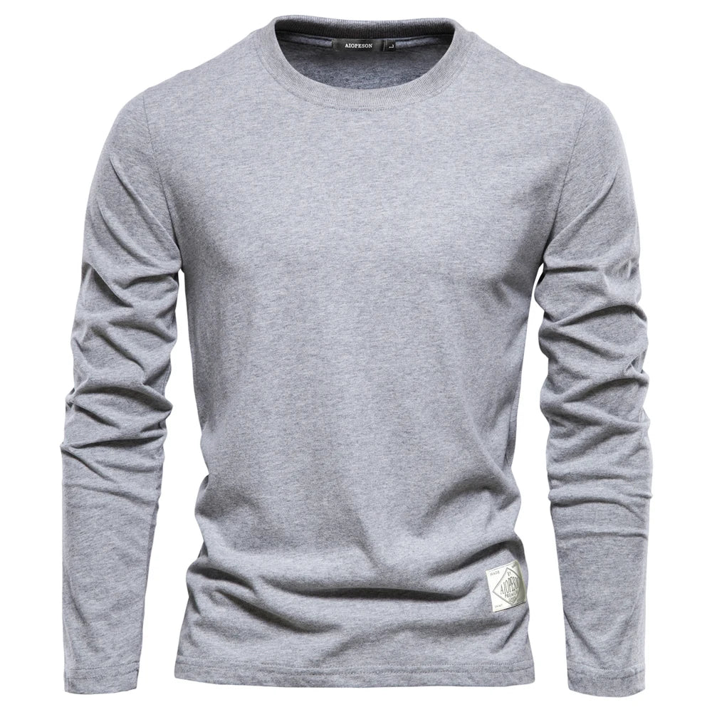 Men's Long Sleeve T-Shirt 100% Cotton Casual O-Neck Top