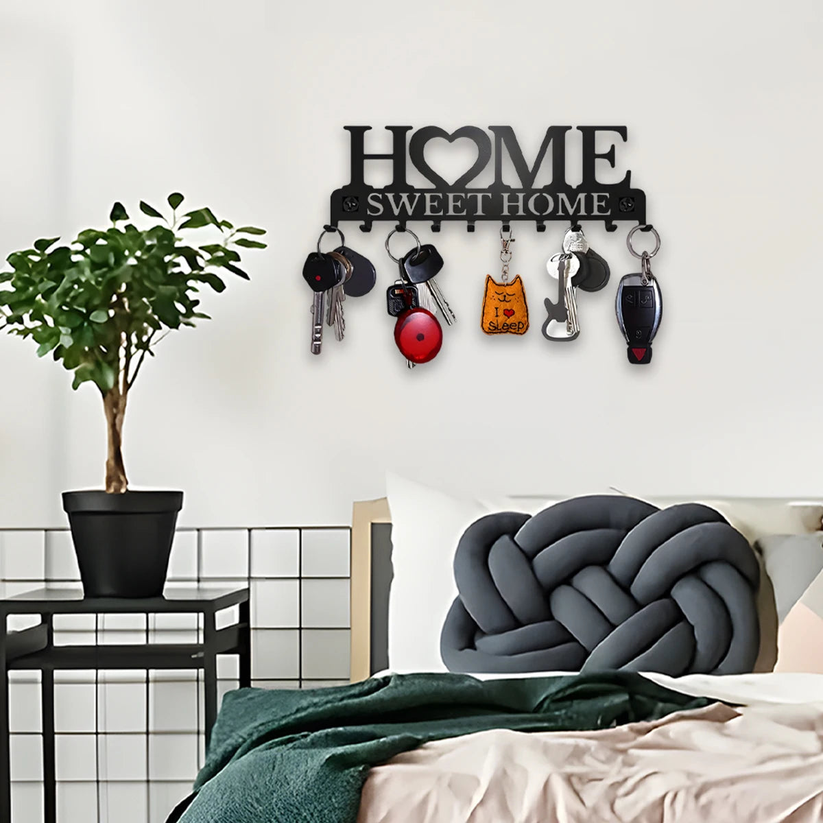 Wall Key Holder with 10 Hooks Metal Key Rack for Home