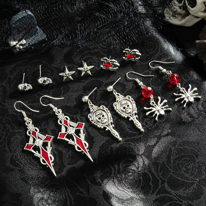 Halloween Gothic Earrings, Red Crystal Skull Drop Jewelry
