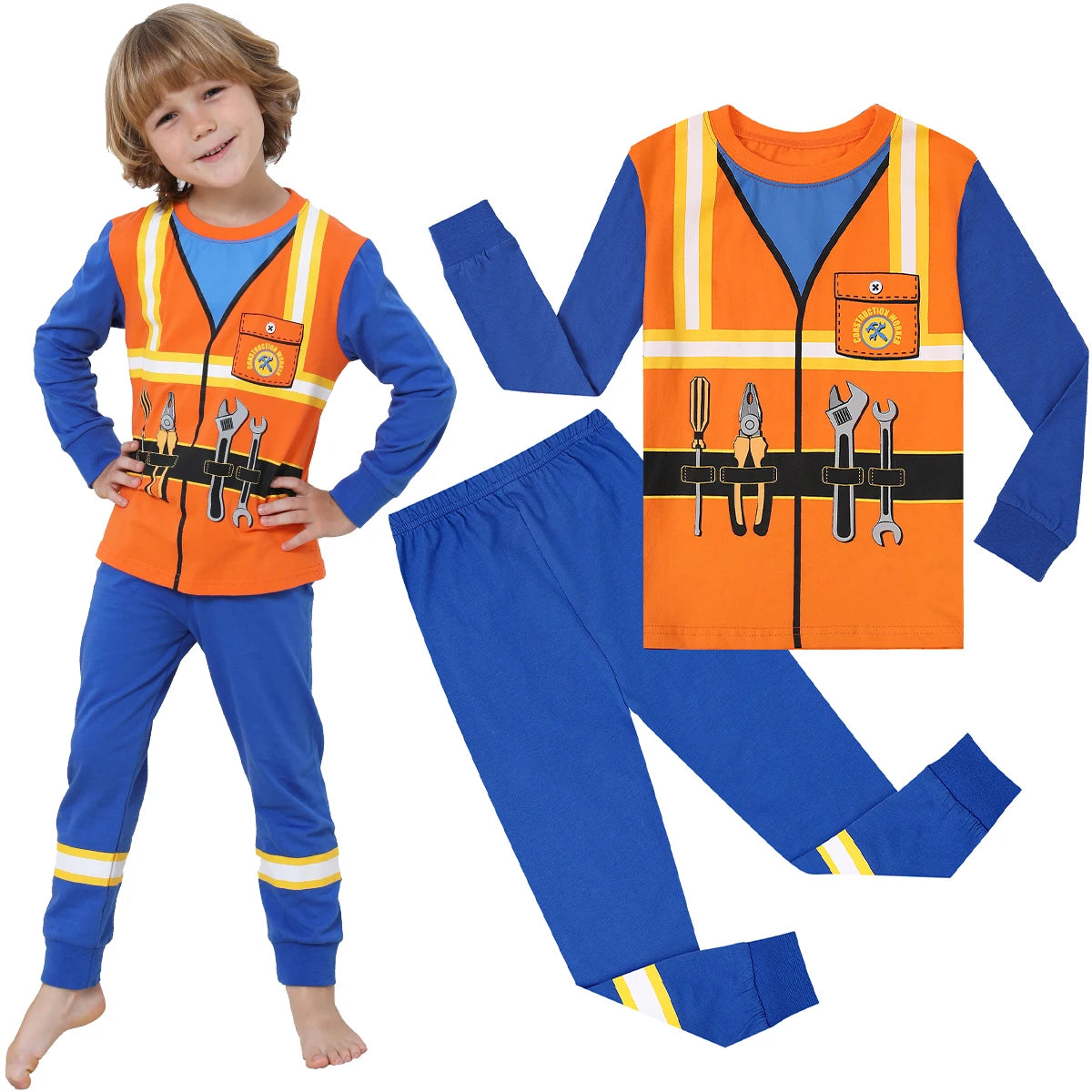 Kids Skeleton Costume Halloween Skull Pajamas Top and Pants Set
