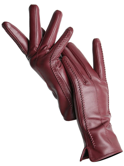 Women's Leather Winter Gloves, Sheepskin Touch Screen Driving