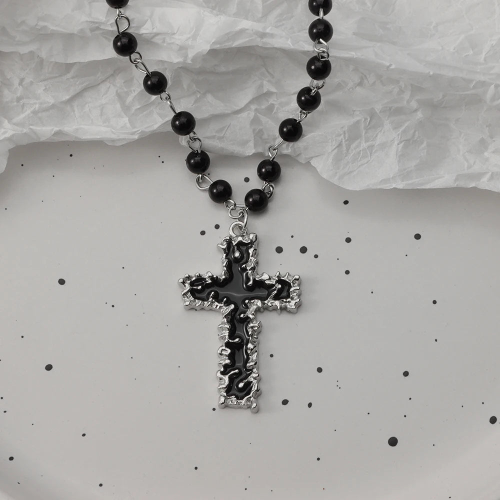 Gothic Pendant Necklace, Y2K Beaded Heart Design for Unisex Style
