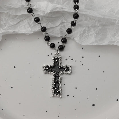 Gothic Pendant Necklace, Y2K Beaded Heart Design for Unisex Style