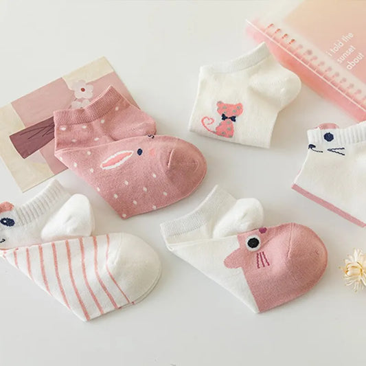 Women's Ankle Socks, Cute Pink Cat Low Cut Cotton-Feel Socks