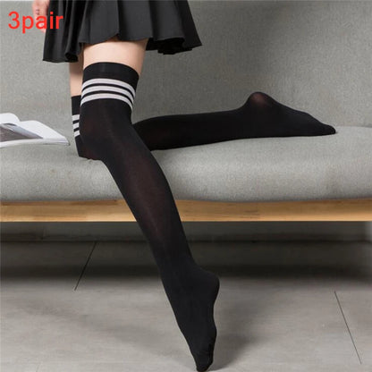 Women's Over The Knee Socks, Striped Long Tube Stockings