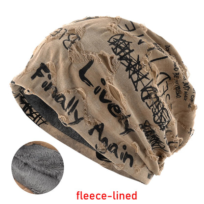 Knit Beanie Unisex Letter Print Warm Winter Hat