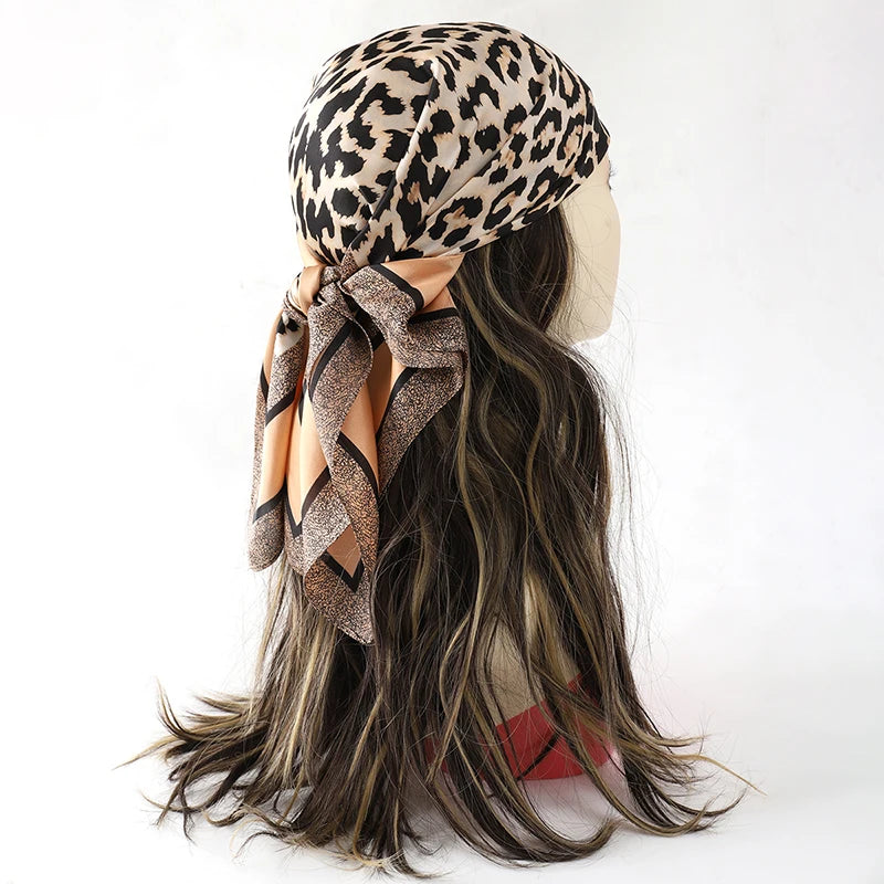 Women’s Square Scarf 70x70cm – Silk Feel Printed Hair Wrap