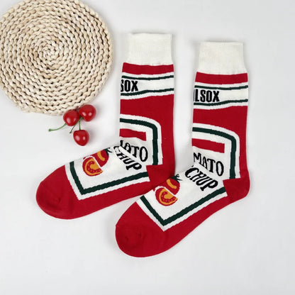 Funny Socks Unisex Tomato Ketchup & French Fry Mid-Calf Pair