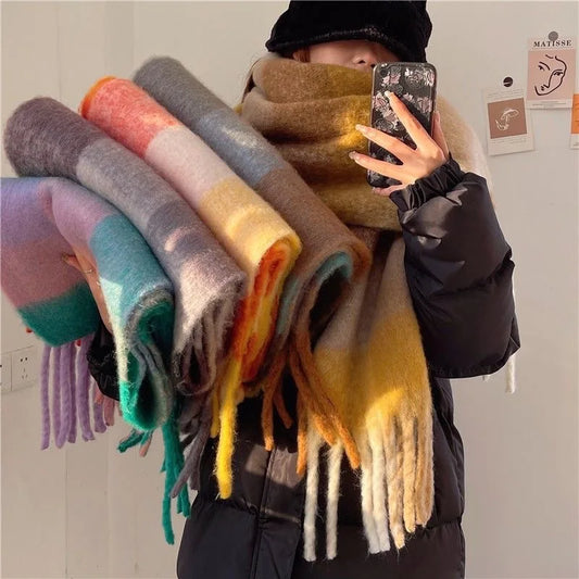 Pashmina Scarf for Women, Warm Plaid Winter Shawl Wrap