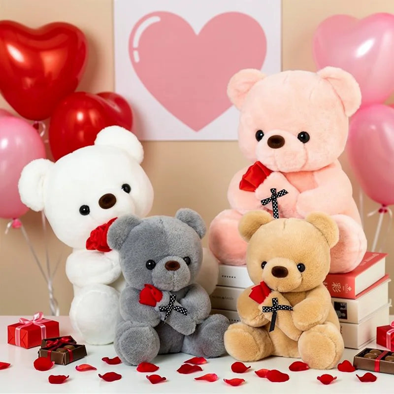 Rose Bear Plush, 25cm Romantic Bear Plush Gift