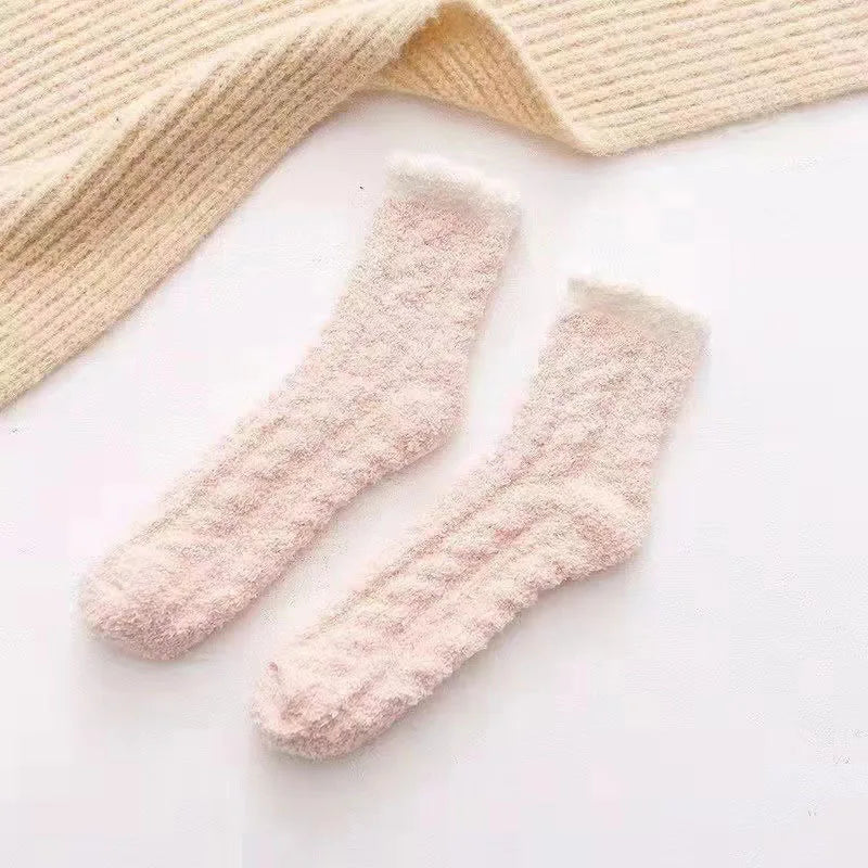 Women's Winter Socks Coral Velvet Warm Fuzzy Floor Socks 2-Pair