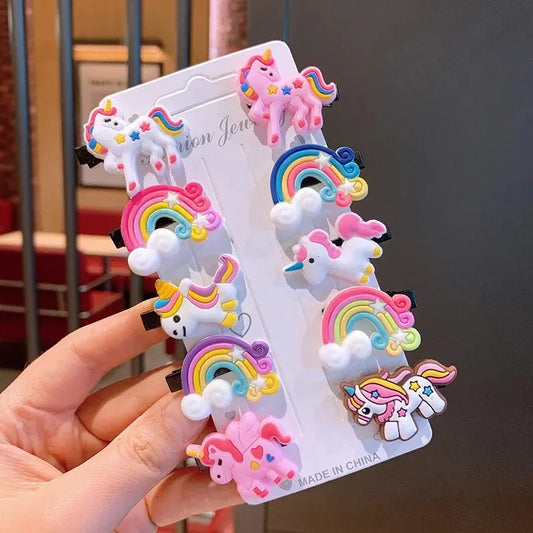 Girls Hair Clips Set with Cute Cartoon Designs – 10 Pieces