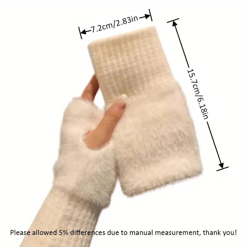 Women's Fingerless Gloves – Warm Plush Half-Finger Winter Gloves