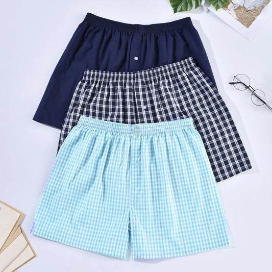Men's Boxer Shorts 100% Cotton Plaid Sleep & Homewear