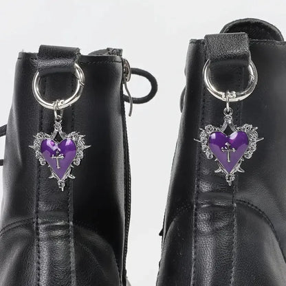 Shoe Charms, Gothic Rose Heart Cross Metal Shoe Pendants 2-Piece