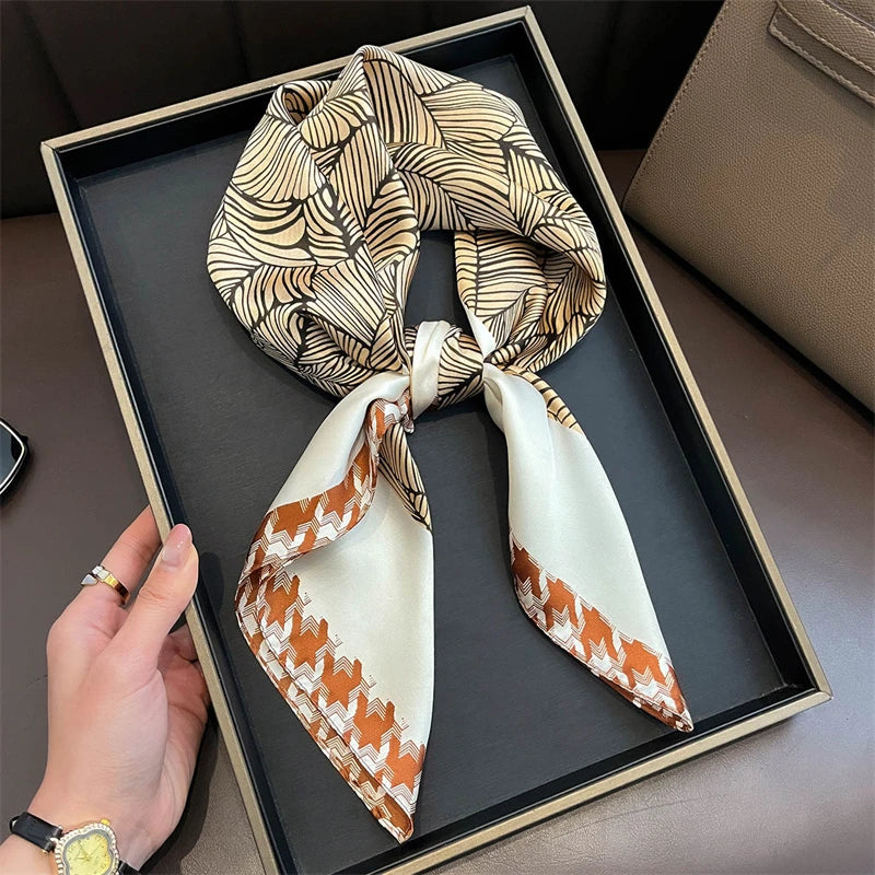 Silk Square Scarf 70x70cm Floral Satin Wrap for Women
