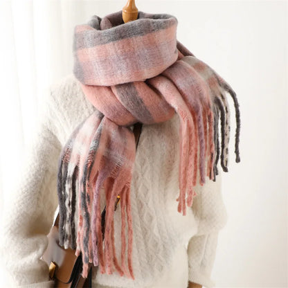Pashmina Scarf for Women, Warm Plaid Winter Shawl Wrap