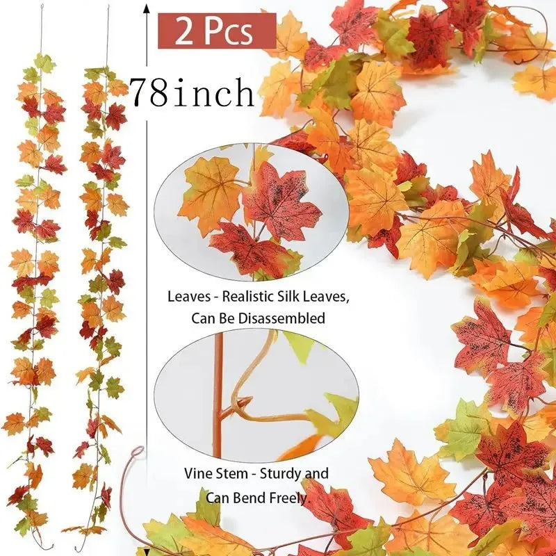 Artificial Maple Leaf Garland 2M, Autumn Fall Vine Decoration