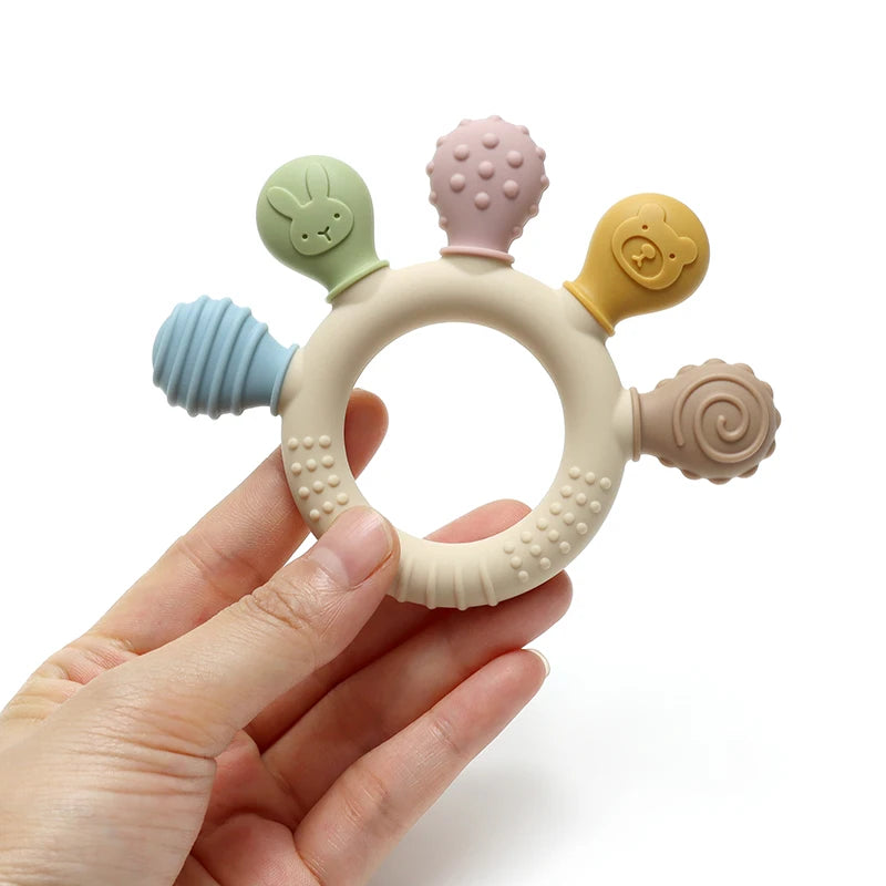 Multicolor Silicone Baby Teether Ring for Sensory Gum Relief