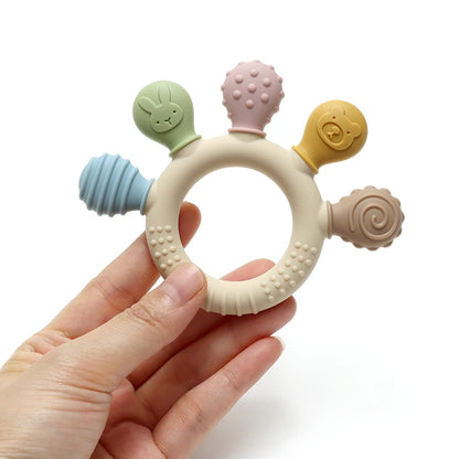 Multicolor Silicone Baby Teether Ring for Sensory Gum Relief