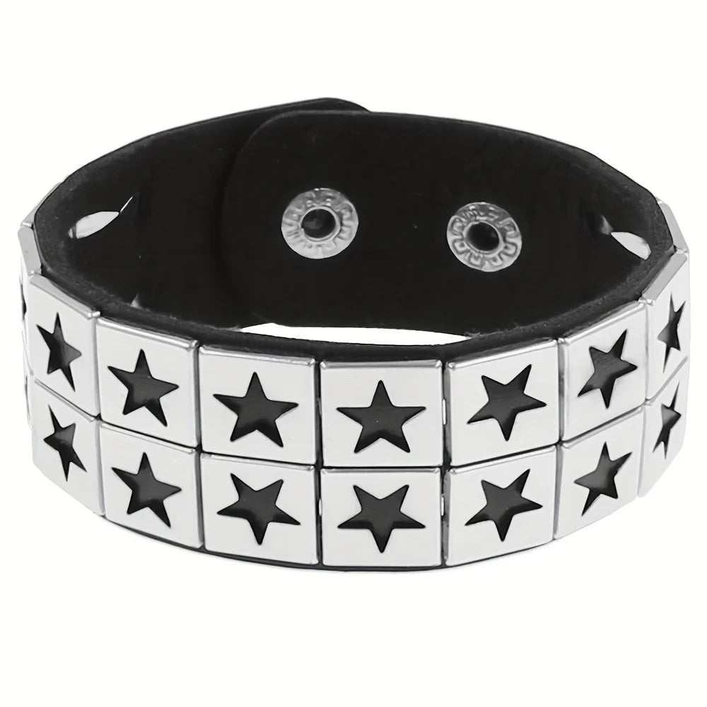 Gothic Punk Bracelet, Multi Chain Leather Bracelet for Halloween