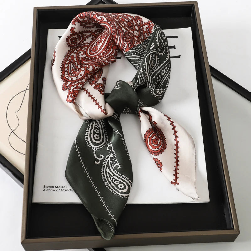 Women’s Square Scarf 70x70cm – Silk Feel Printed Hair Wrap