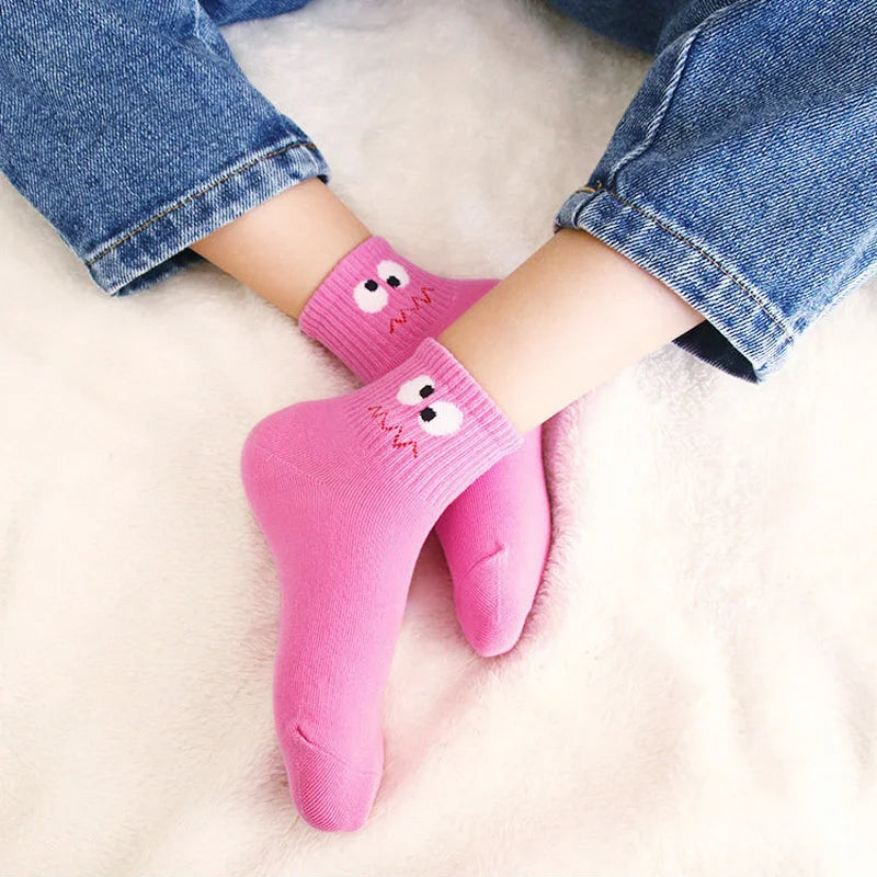 Kids Socks, 5 Pairs Cute Cartoon Face Pattern Breathable Socks