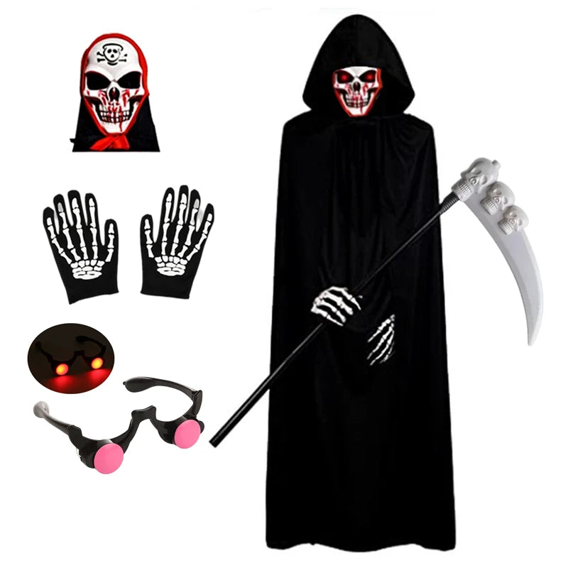 Grim Reaper Halloween Costume, Hooded Robe with Scythe
