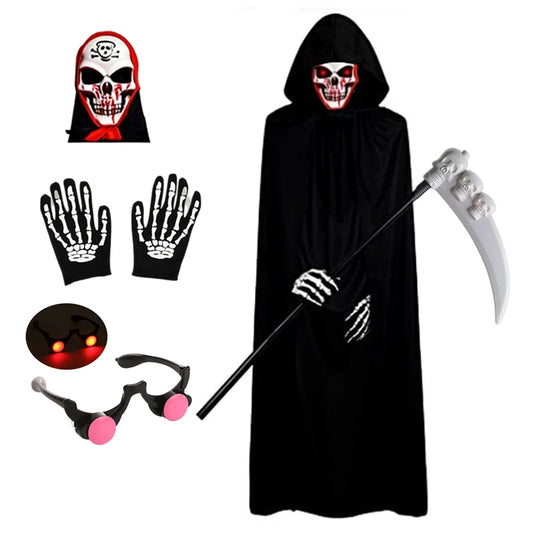 Grim Reaper Halloween Costume, Hooded Robe with Scythe