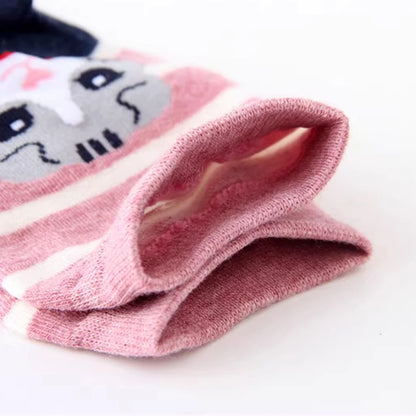 Women's Crew Socks with Cat Patterns, 5 Pairs