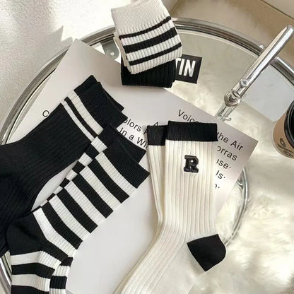 Women's Mid Calf Socks Striped Crew Socks 5-Pair Set