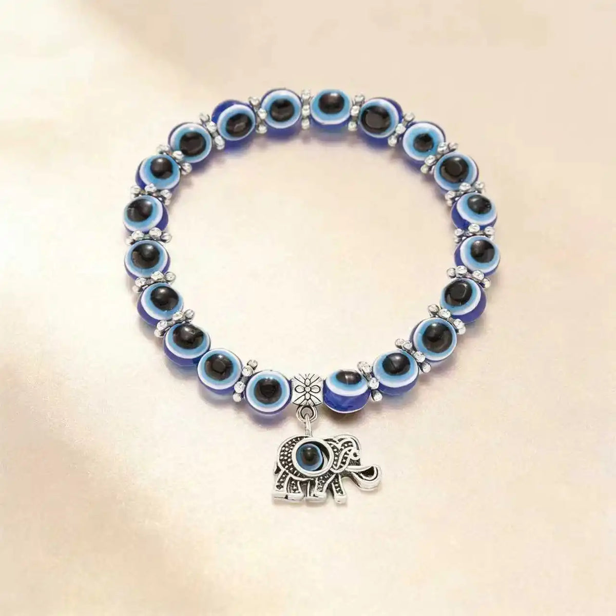 Evil Eye Bracelet, Blue Beaded Butterfly Charm Jewelry