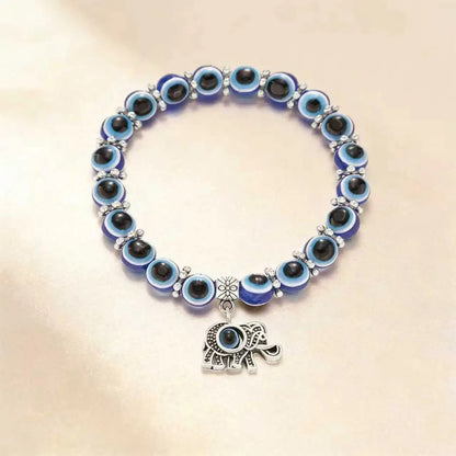 Evil Eye Bracelet, Blue Beaded Butterfly Charm Jewelry