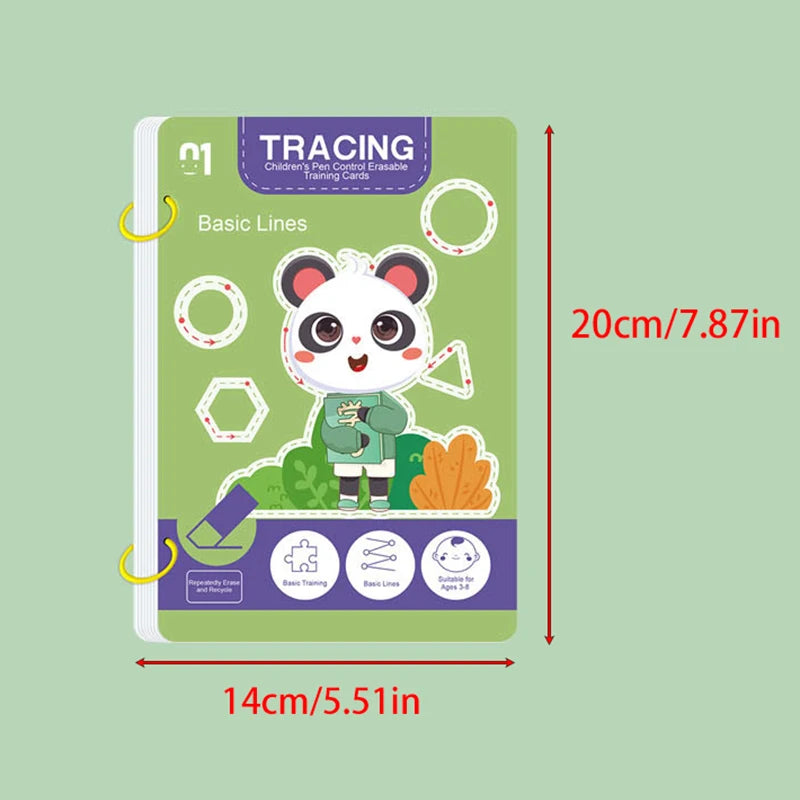 Reusable Tracing Workbook for Kids with Pen and Eraser, 34 Pages