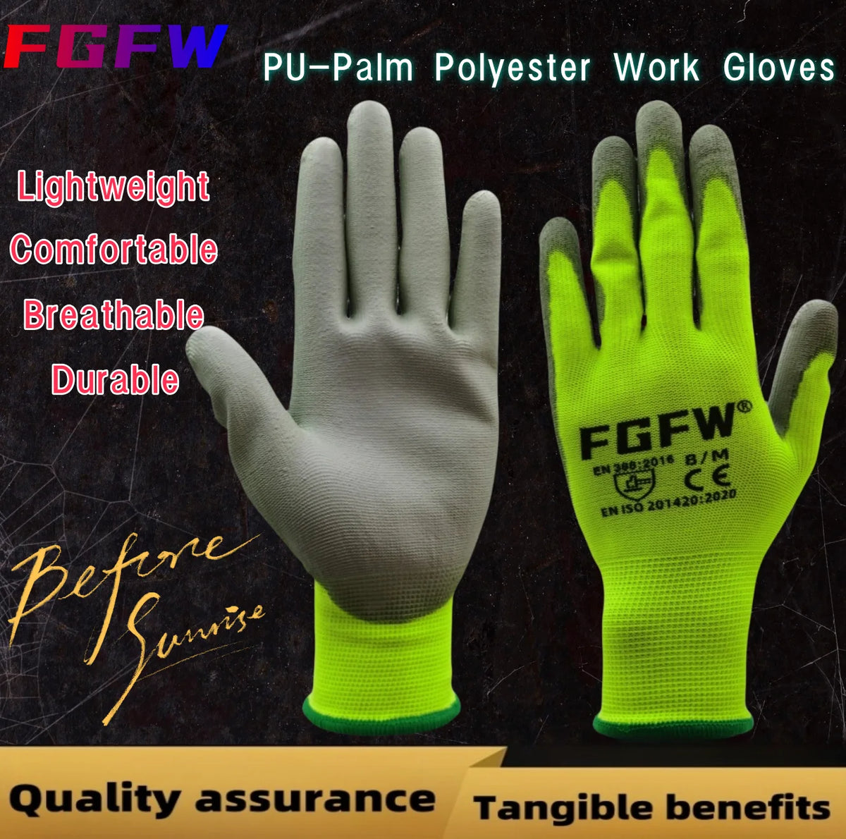 PU Coated Work Gloves Lightweight Anti-Slip Safety Gloves 10 Pairs