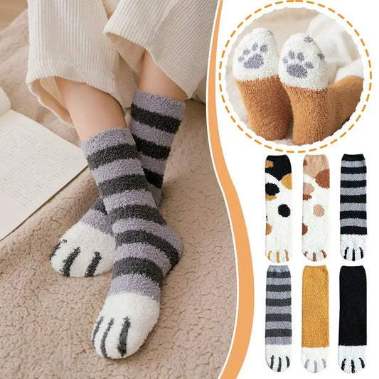 Fuzzy Socks for Women – Warm Cat Paw Winter Socks