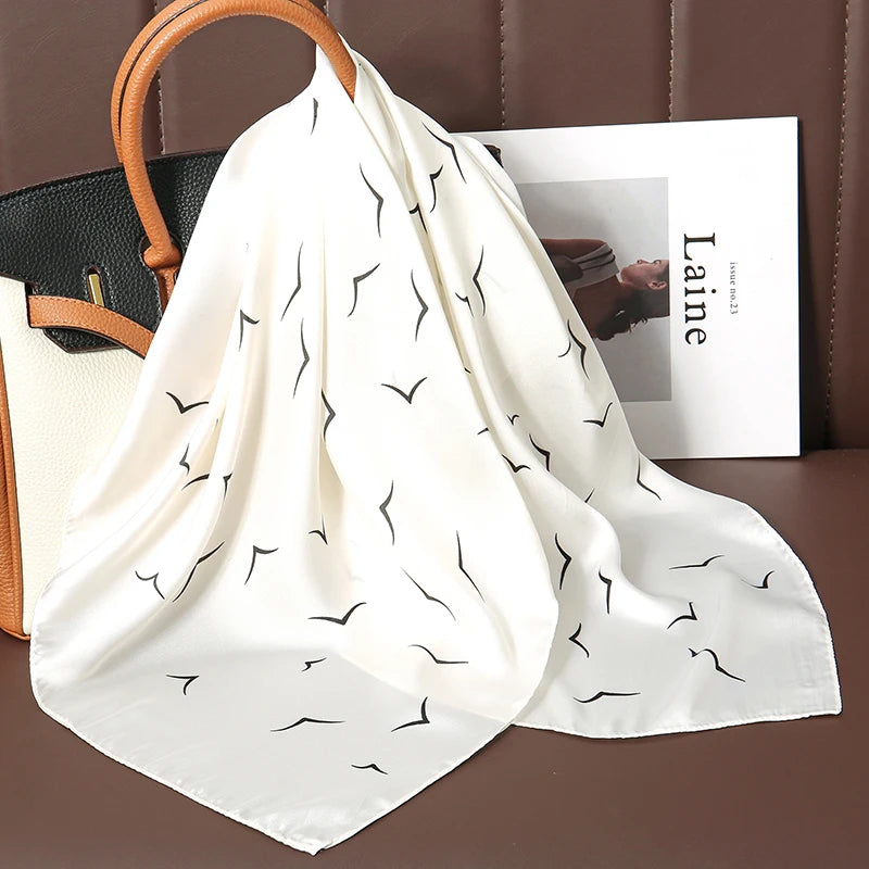 Women's Square Scarf, 70×70cm Printed Satin-Style Headscarf