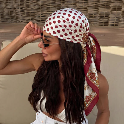 Women’s Square Scarf – Dot Print Silk Feel Head Wrap 90cm