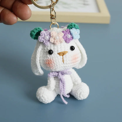 Crochet Rabbit Keychain Cute Knitted Animal Pendant for Bags and Keys