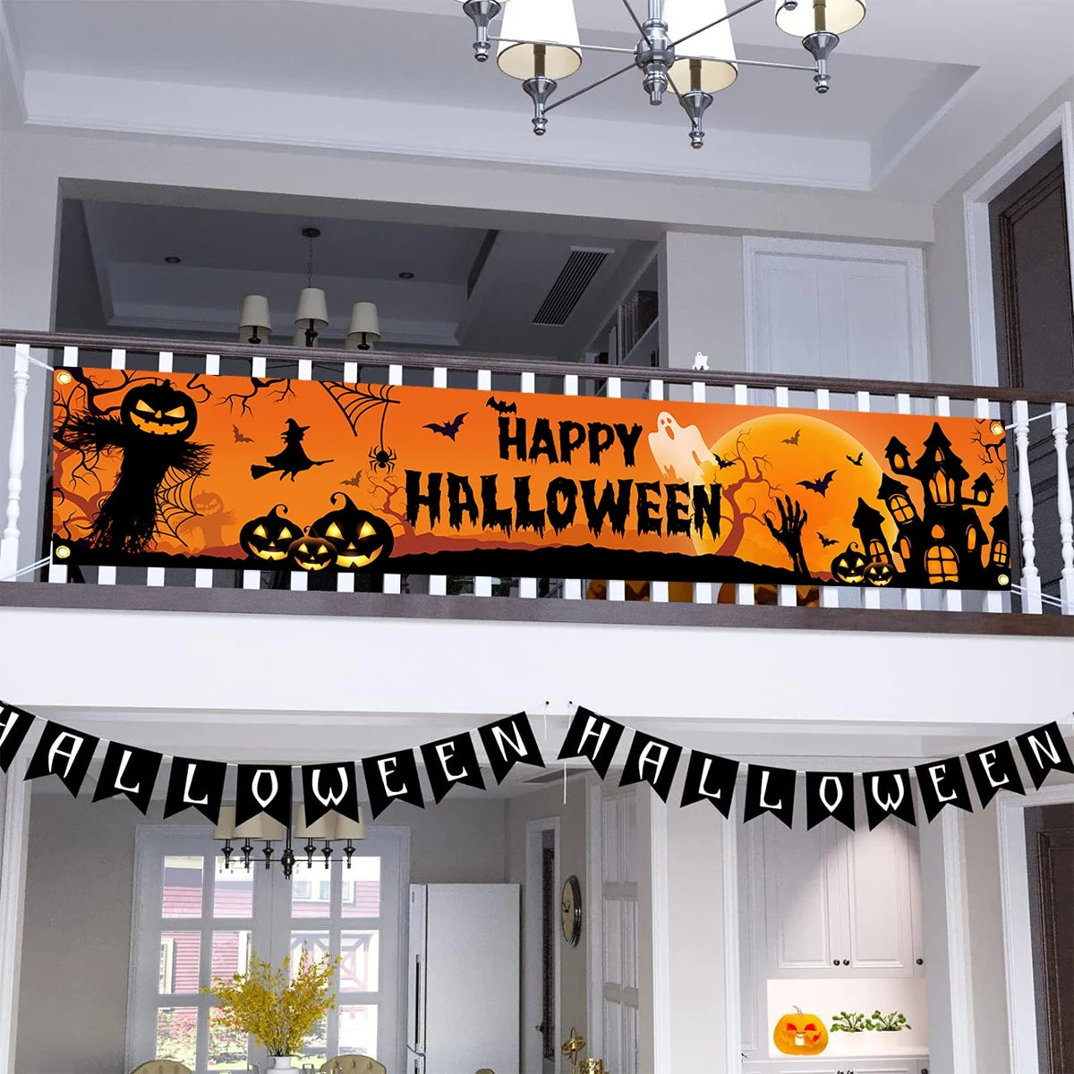 Halloween Outdoor Banner – Pumpkin and Bat Party Decoration