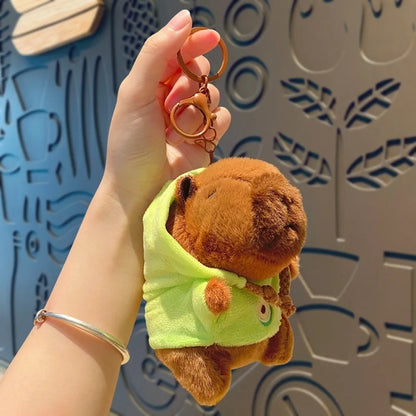 Capybara Plush Toy with Hoodie Wings – Mini Stuffed Animal Keychain