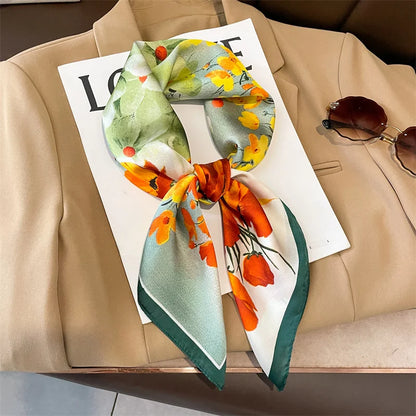 Women's Square Scarf, 70×70cm Printed Satin-Style Headscarf