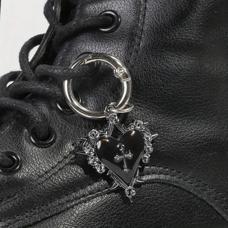 Shoe Charms, Gothic Rose Heart Cross Metal Shoe Pendants 2-Piece