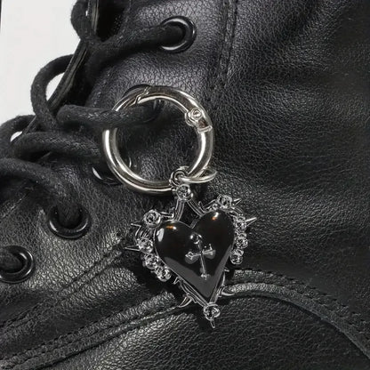 Shoe Charms, Gothic Rose Heart Cross Metal Shoe Pendants 2-Piece