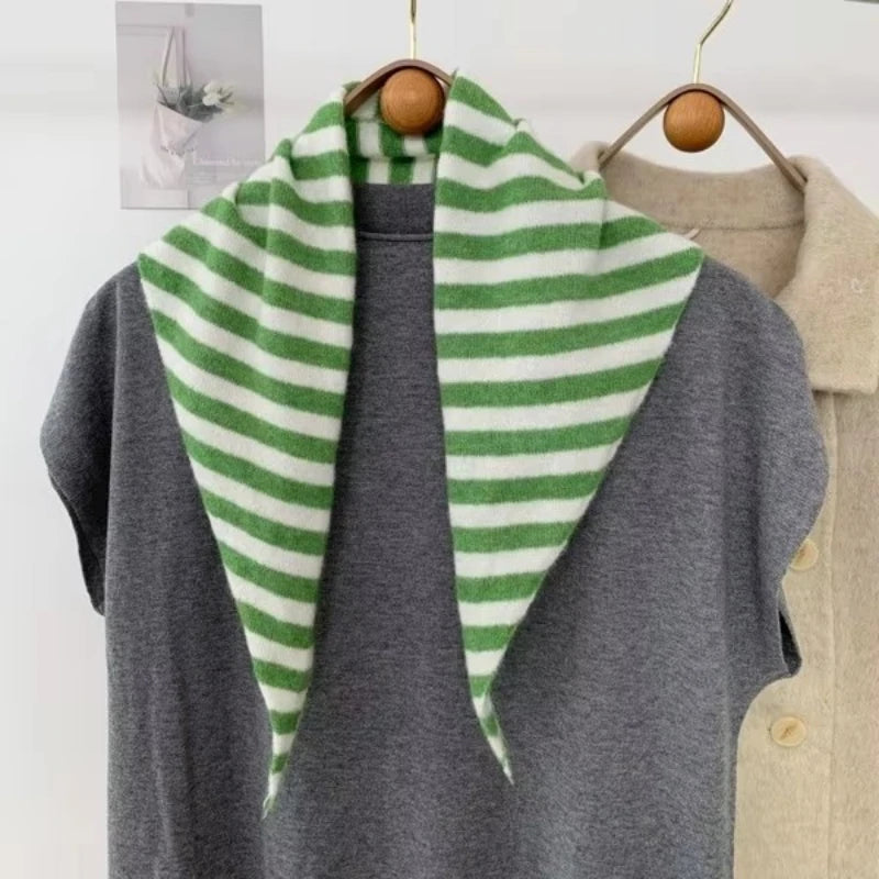 Women’s Wool Scarf Knitted Striped Warm Shawl