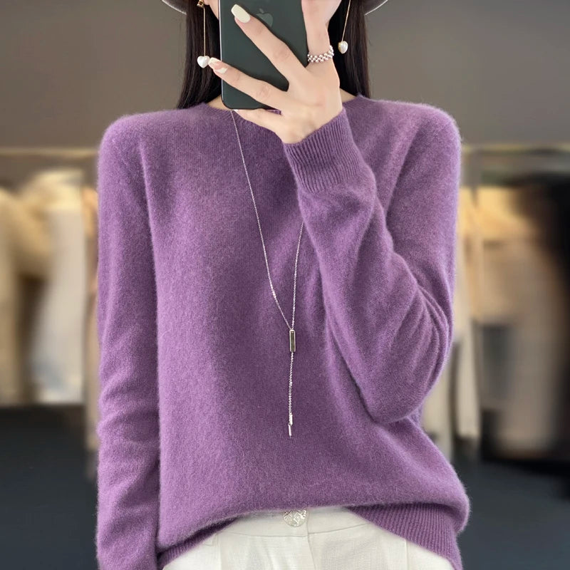 Women’s Merino Wool Sweater 100% Wool O-Neck Pullover