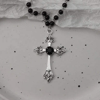 Gothic Pendant Necklace, Y2K Beaded Heart Design for Unisex Style